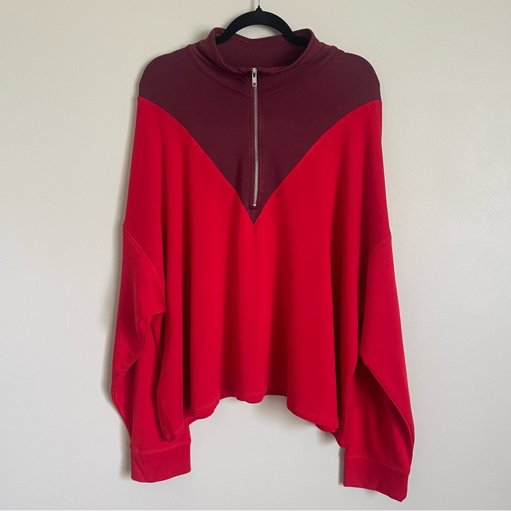 LIVI for Lane Bryant Red Burgandy Half-Zip Mock-Neck Pullover CozySoft Sz 30/32